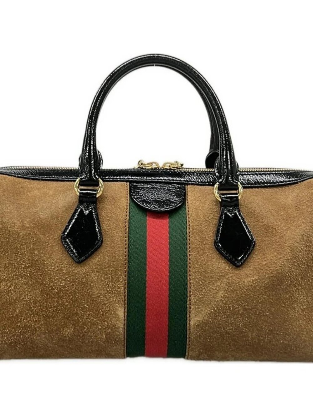 GUCCI Ophidia Medium Top Handle Bag 524532 Brown Black Multi Suede Cotton - - Picture 3 of 15